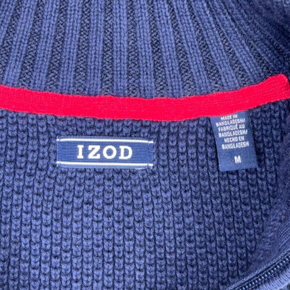 Izod 1/4 Zip Sweater Mens M Nordic Print Mock Collar Navy Blue Holiday Christmas - Picture 5 of 11